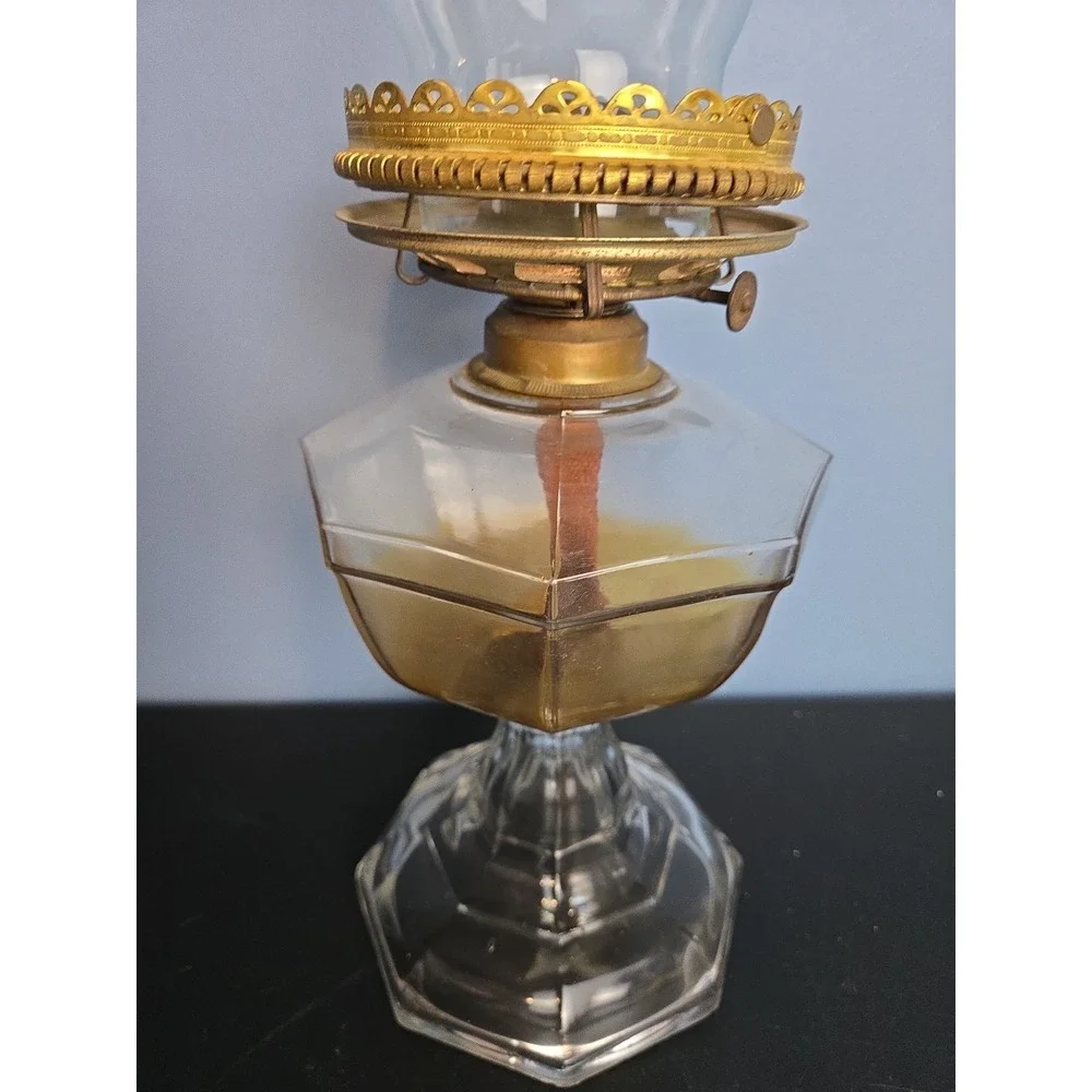Huge Antique Greek Key Octagon Pedestal Oil Kerosine Lamp 20